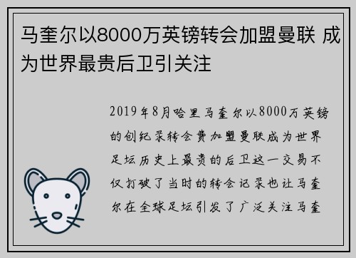 马奎尔以8000万英镑转会加盟曼联 成为世界最贵后卫引关注